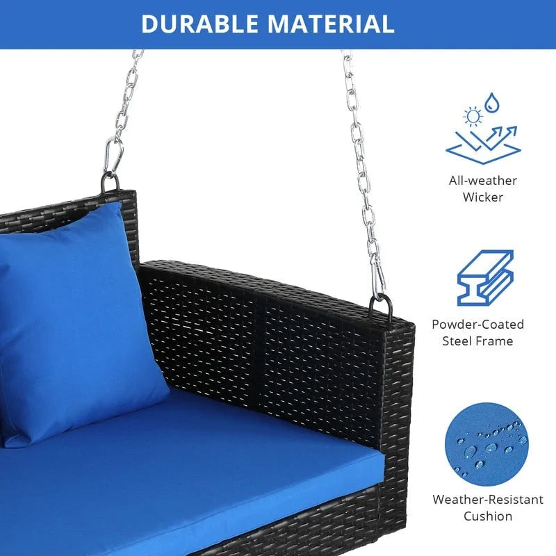 Balancelle d'extérieur en osier pour 2 personnes avec coussin