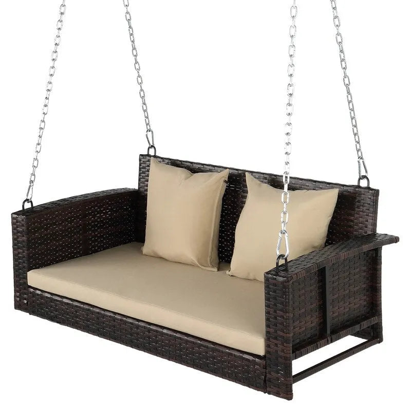 Balancelle d'extérieur en osier pour 2 personnes avec coussin