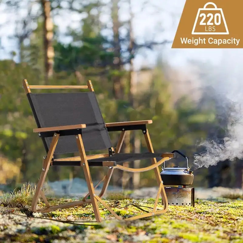 Chaise de camping avec structure en aluminium, revêtement en tissu Oxford 600D et peinture imitation bois