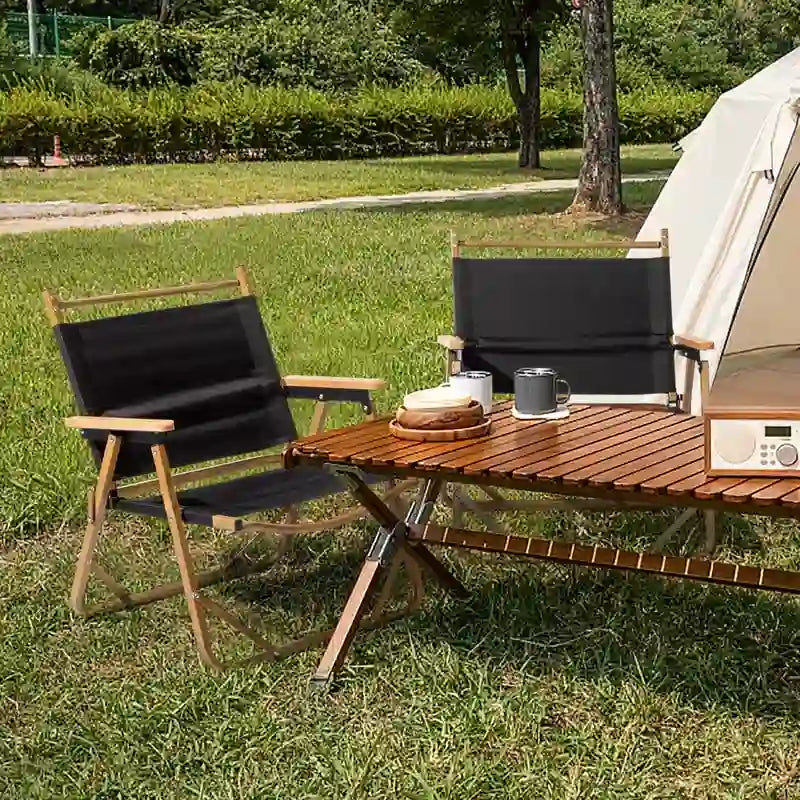 Chaise de camping avec structure en aluminium, revêtement en tissu Oxford 600D et peinture imitation bois