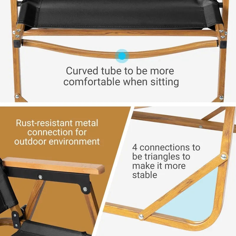 Chaise de camping avec structure en aluminium, revêtement en tissu Oxford 600D et peinture imitation bois
