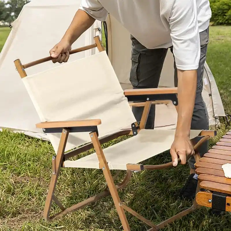 Chaise de camping avec structure en aluminium, revêtement en tissu Oxford 600D et peinture imitation bois