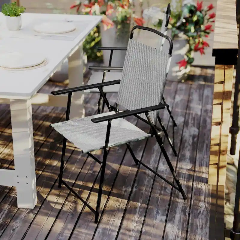 Ensemble de 2 chaises longues de patio en textilène résistant aux intempéries avec accoudoirs