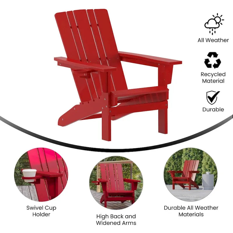 Ensemble de 4 chaises Adirondack commerciales tout temps avec porte-gobelets