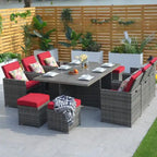 Ensemble de salle à manger de patio en aluminium et résine tressée 11 pièces avec chaises et poufs