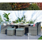 Ensemble de salle à manger de patio en aluminium et résine tressée 11 pièces avec chaises et poufs