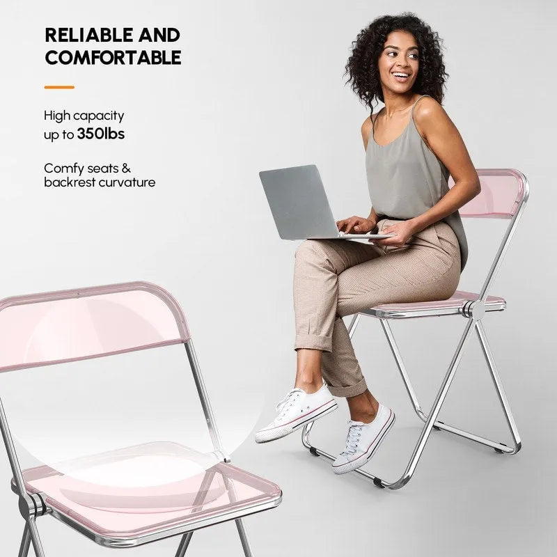 Chaise pliante empilable en acrylique transparent (lot de 2)