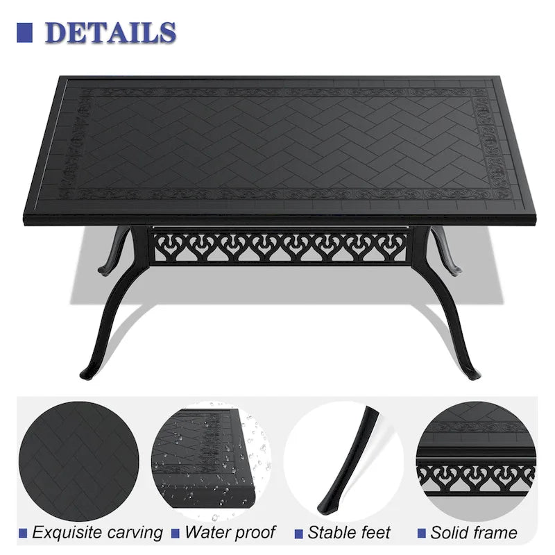 Table de salle à manger de patio en aluminium moulé L59,05 l35,43 pouces