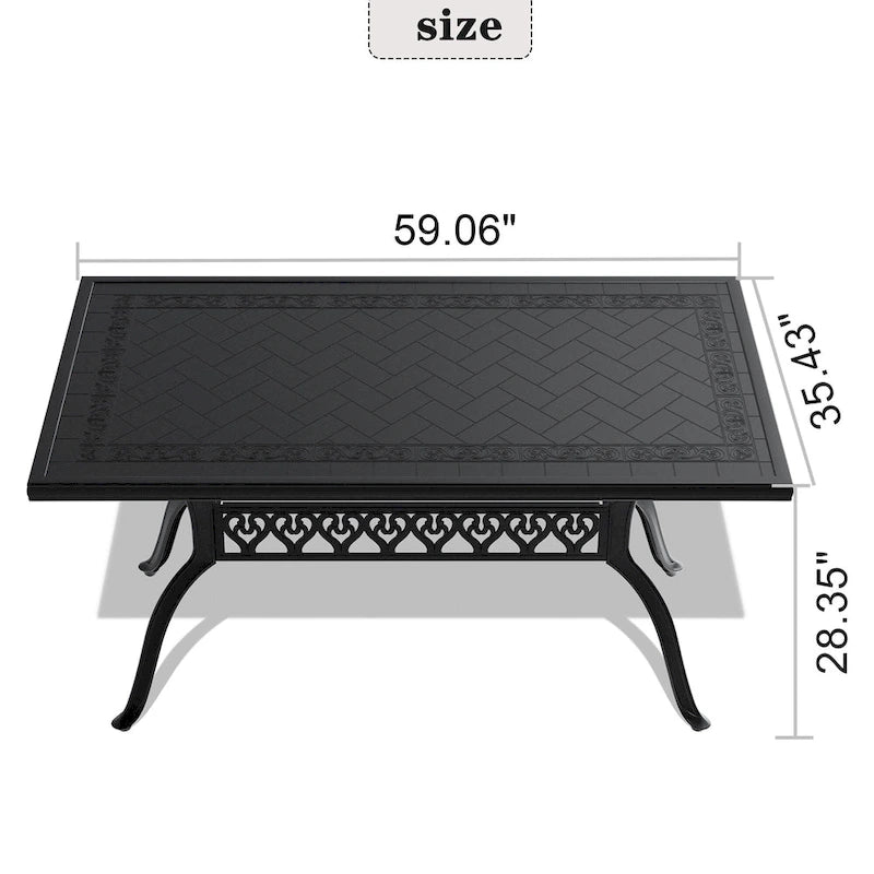 Table de salle à manger de patio en aluminium moulé L59,05 l35,43 pouces
