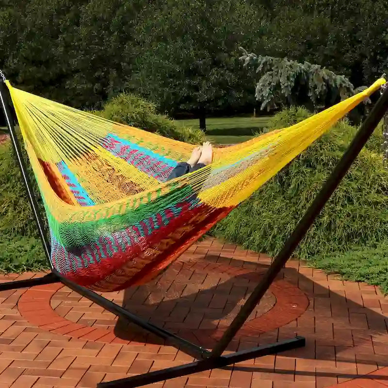 Hamac maya Sunnydaze XXL en corde épaisse et support de hamac