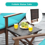 Ensemble de 3 chaises longues de patio en rotin Costway avec table pliante et méridienne en bois.