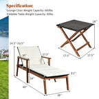 Ensemble de 3 chaises longues de patio en rotin Costway avec table pliante et méridienne en bois.