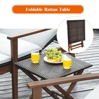 Ensemble de 3 chaises longues de patio en rotin Costway avec table pliante et méridienne en bois.