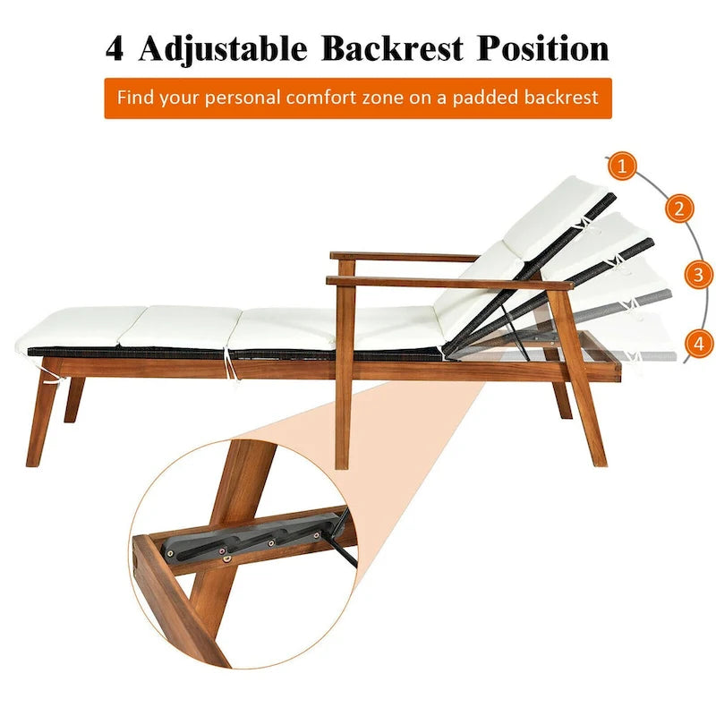 Ensemble de 3 chaises longues de patio en rotin Costway avec table pliante et méridienne en bois.