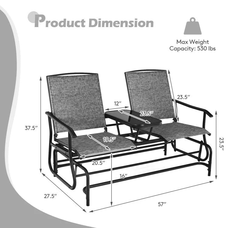 Canapé confortable 2 places pour terrasse et jardin - 57 x 28 x 38 (L x l x H)