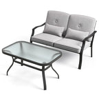 Outdoor Loveseat Chair Set with Tempered Glass Coffee Table - 48  x 30  x 29 
