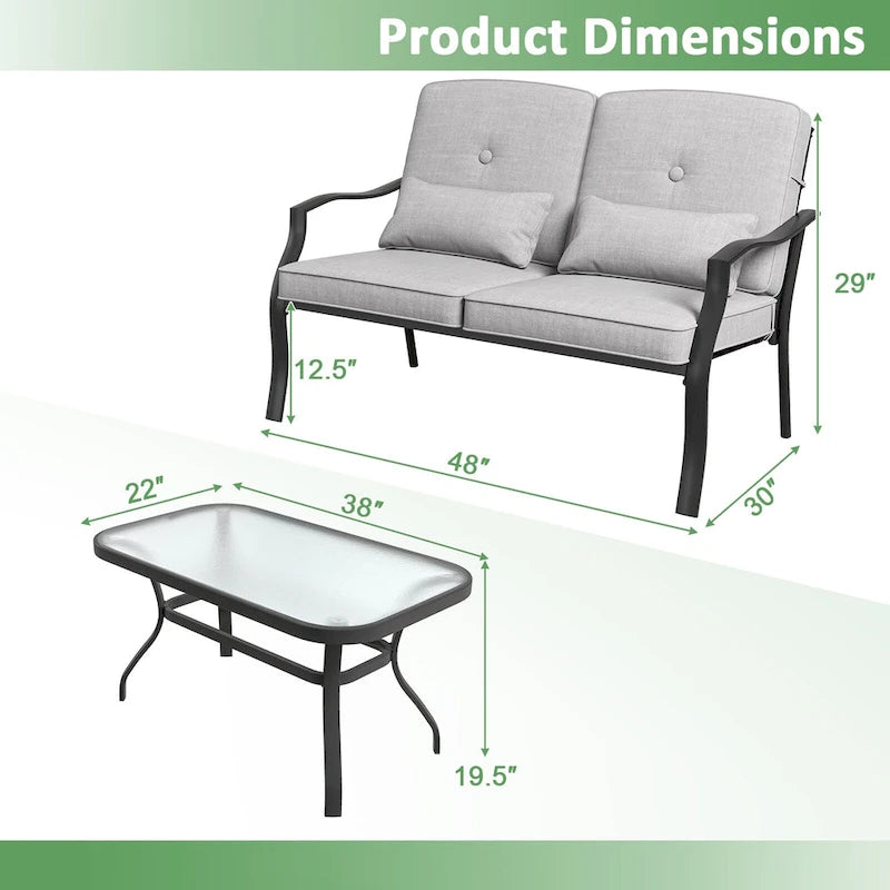 Ensemble de deux fauteuils d'extérieur avec table basse en verre trempé - 48 x 30 x 29