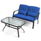 Ensemble de deux fauteuils d'extérieur avec table basse en verre trempé - 48 x 30 x 29