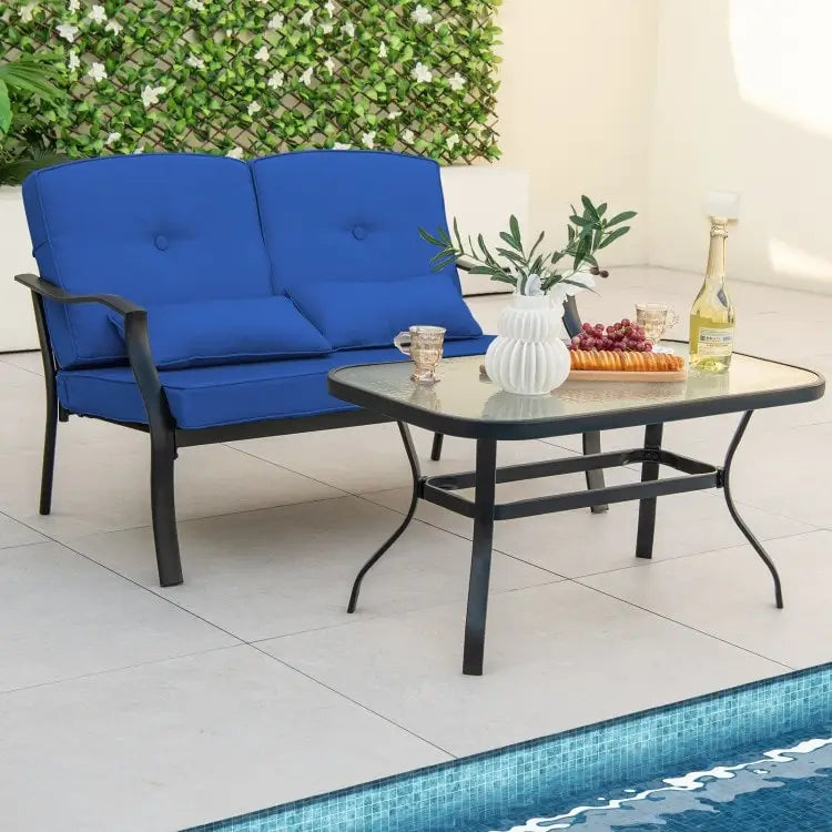 Ensemble de deux fauteuils d'extérieur avec table basse en verre trempé - 48 x 30 x 29