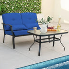Ensemble de deux fauteuils d'extérieur avec table basse en verre trempé - 48 x 30 x 29