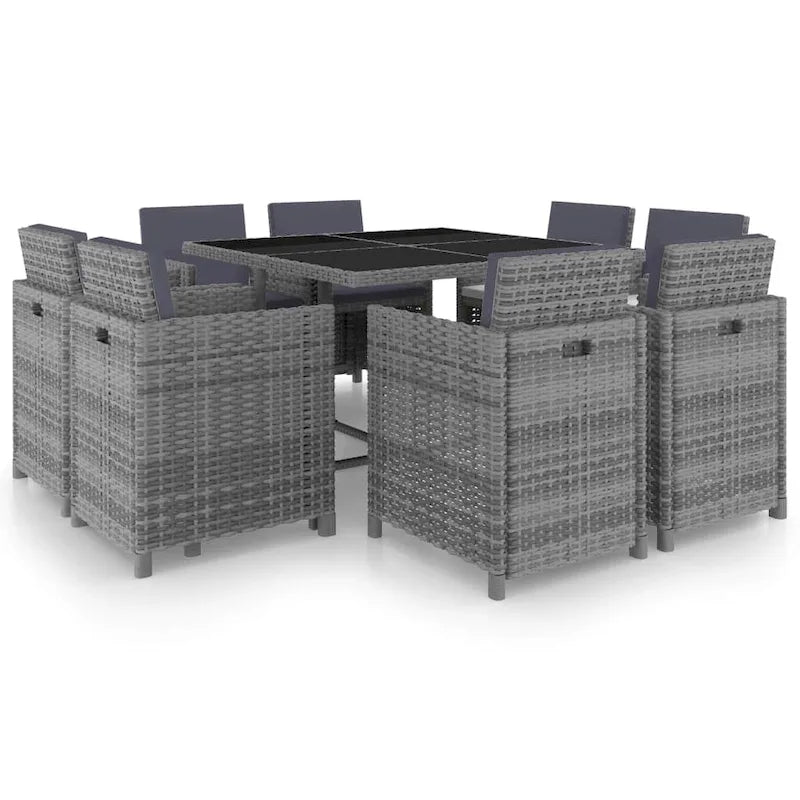 Ensemble de salle à manger d'extérieur vidaXL 9 pièces, table et chaises, mobilier en rotin synthétique - 42,9 x 42,9 x 29,1