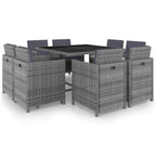 Ensemble de salle à manger d'extérieur vidaXL 9 pièces, table et chaises, mobilier en rotin synthétique - 42,9 x 42,9 x 29,1