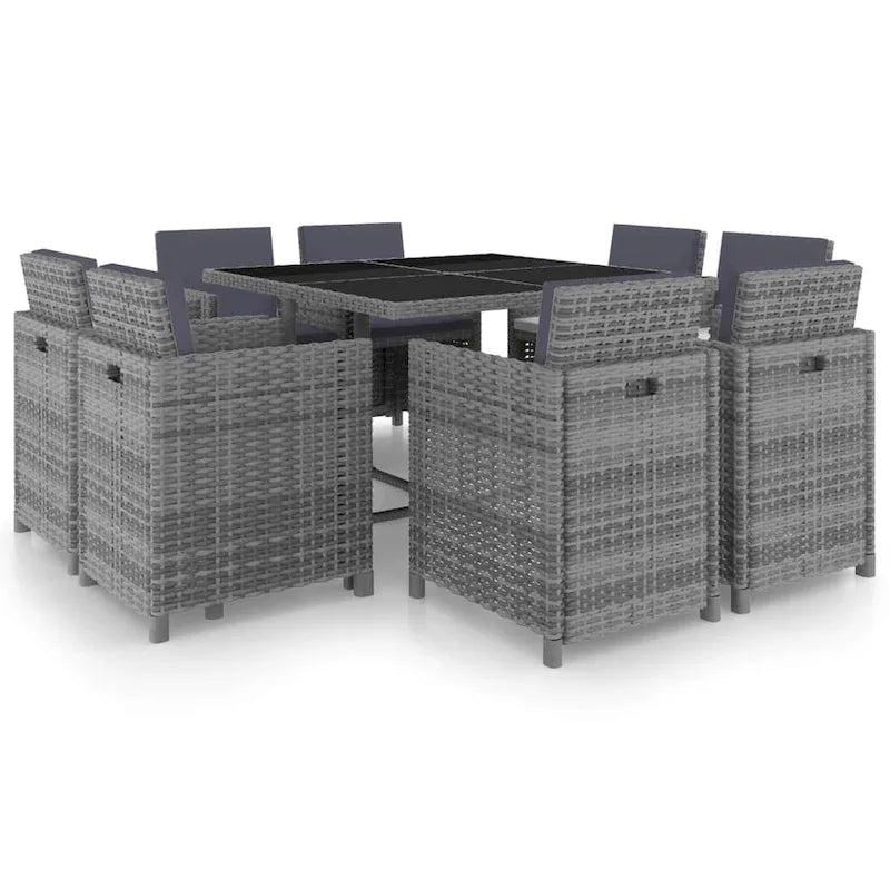 Ensemble de salle à manger d'extérieur vidaXL 9 pièces, table et chaises, mobilier en rotin synthétique - 42,9 x 42,9 x 29,1