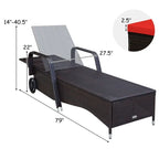 Chaise longue d'extérieur en osier rembourrée avec dossier réglable - 79,0 x 27,5 x 21 (L x l x H)
