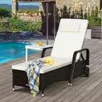 Chaise longue d'extérieur en osier rembourrée avec dossier réglable - 79,0 x 27,5 x 21 (L x l x H)