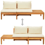 Chaise longue de patio vidaXL avec coussins, canapé modulable, table basse en bois d'acacia massif