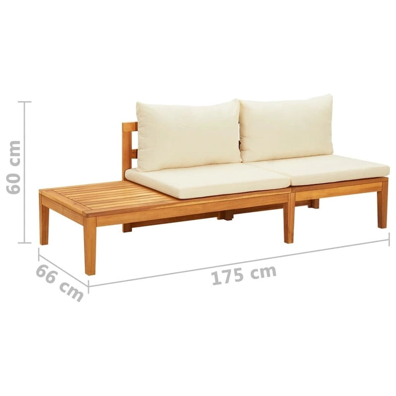 Chaise longue de patio vidaXL avec coussins, canapé modulable, table basse en bois d'acacia massif