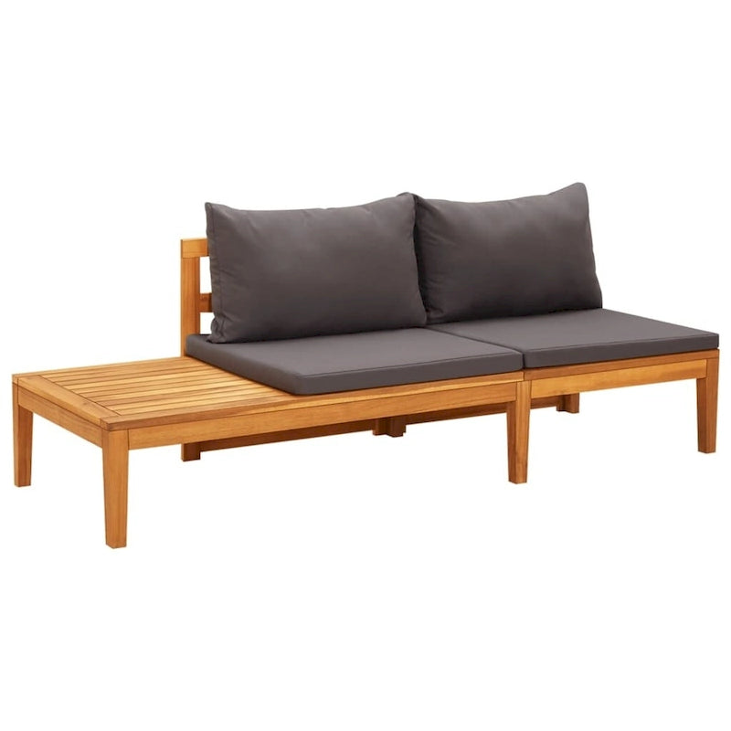 Chaise longue de patio vidaXL avec coussins, canapé modulable, table basse en bois d'acacia massif