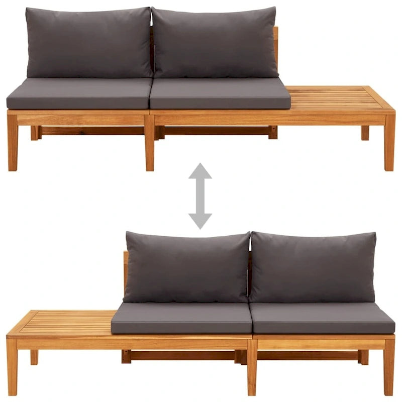 Chaise longue de patio vidaXL avec coussins, canapé modulable, table basse en bois d'acacia massif