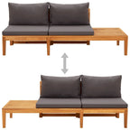 Chaise longue de patio vidaXL avec coussins, canapé modulable, table basse en bois d'acacia massif