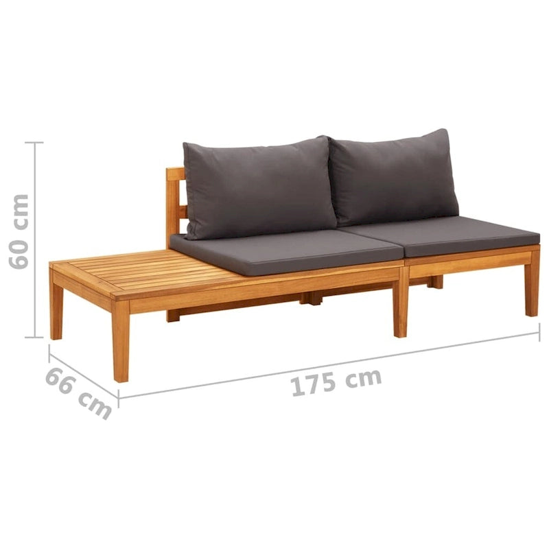 Chaise longue de patio vidaXL avec coussins, canapé modulable, table basse en bois d'acacia massif