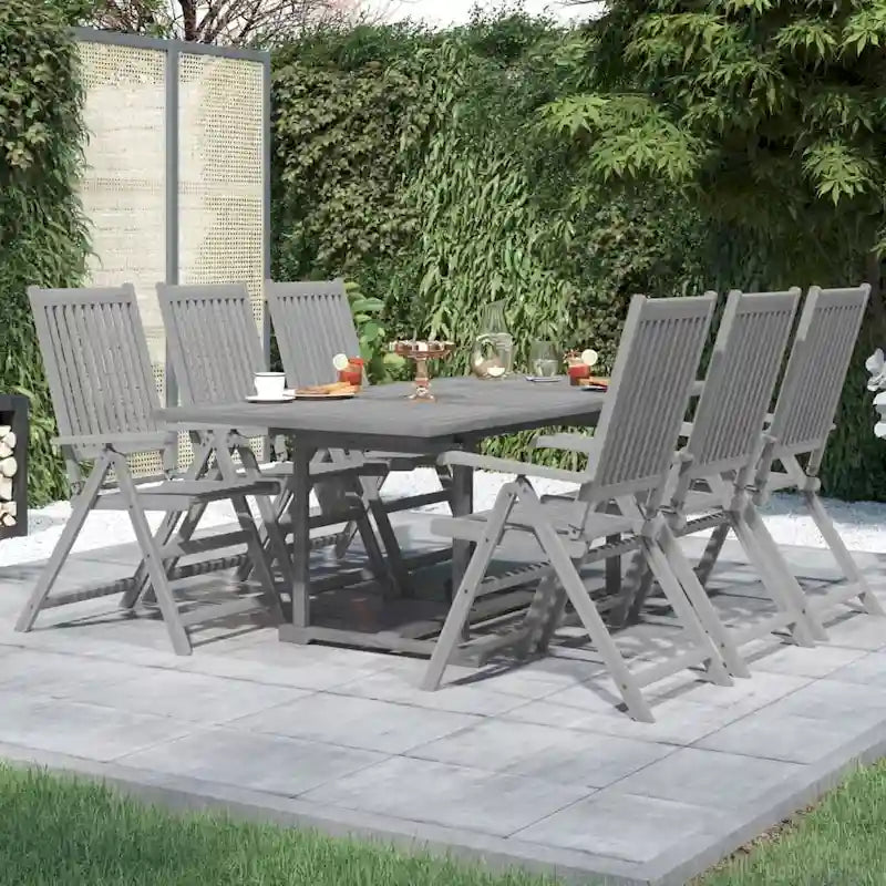 vidaXL Solid Wood Acacia Patio Dining Set 7 Piece Garden Seat Oval/Rectangular
