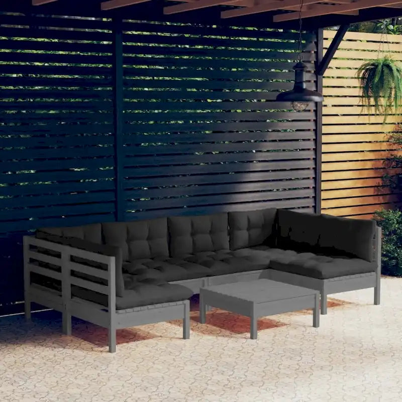 Ensemble de salon de jardin vidaXL en pin massif, 7 pièces, avec coussins multicolores - 25 x 25 x 24,6