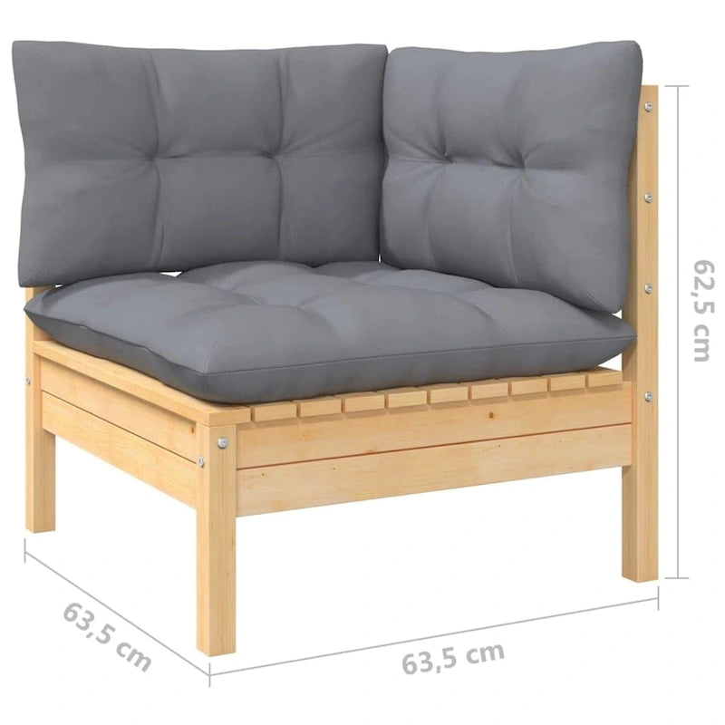Ensemble de salon de jardin vidaXL en pin massif, 7 pièces, avec coussins multicolores - 25 x 25 x 24,6