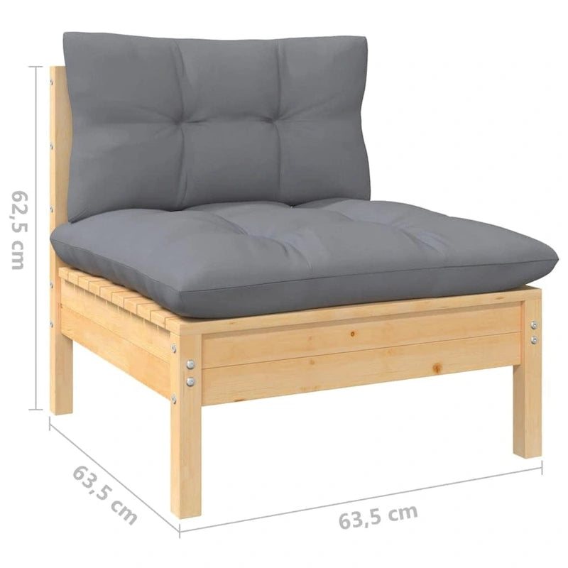 Ensemble de salon de jardin vidaXL en pin massif, 7 pièces, avec coussins multicolores - 25 x 25 x 24,6