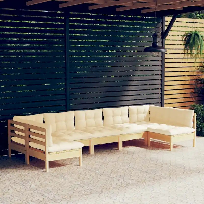 Ensemble de salon de jardin vidaXL en pin massif, 7 pièces, avec coussins multicolores - 25 x 25 x 24,6