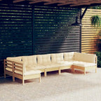Ensemble de salon de jardin vidaXL en pin massif, 7 pièces, avec coussins multicolores - 25 x 25 x 24,6