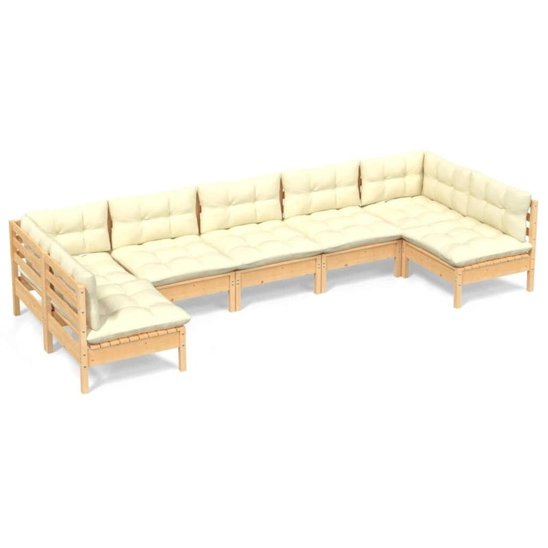 Ensemble de salon de jardin vidaXL en pin massif, 7 pièces, avec coussins multicolores - 25 x 25 x 24,6