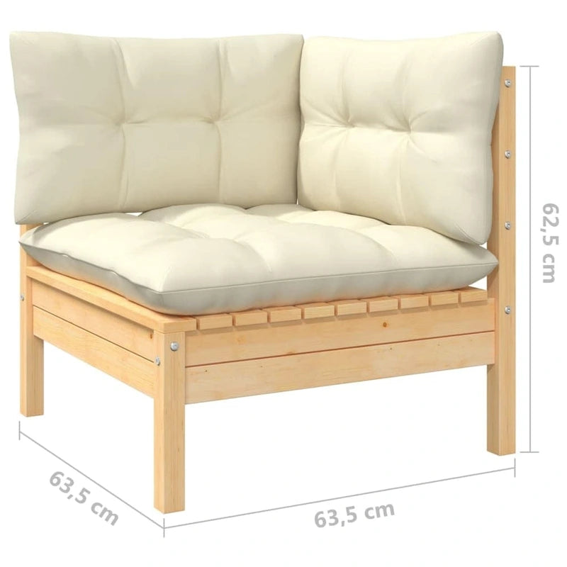 Ensemble de salon de jardin vidaXL en pin massif, 7 pièces, avec coussins multicolores - 25 x 25 x 24,6