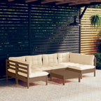 Ensemble de salon de jardin vidaXL en pin massif, 7 pièces, avec coussins multicolores - 25 x 25 x 24,6