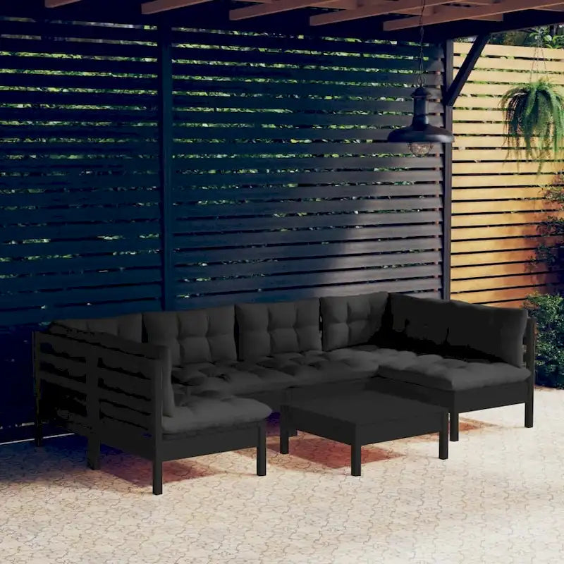 Ensemble de salon de jardin vidaXL en pin massif, 7 pièces, avec coussins multicolores - 25 x 25 x 24,6