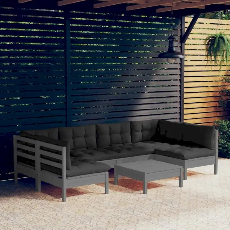 Ensemble de salon de jardin vidaXL en pin massif, 7 pièces, avec coussins multicolores - 25 x 25 x 24,6