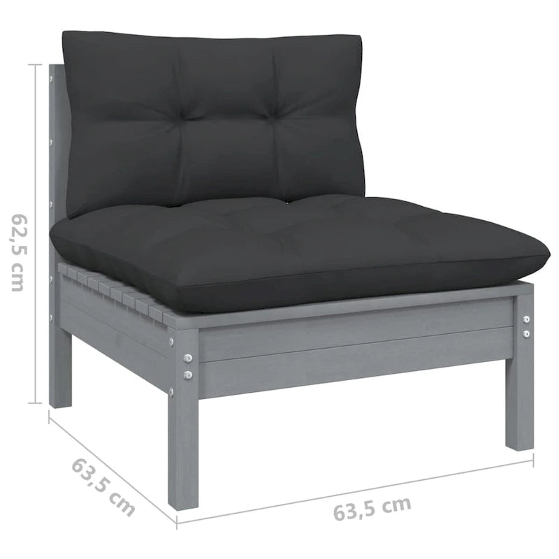 Ensemble de salon de jardin vidaXL en pin massif, 7 pièces, avec coussins multicolores - 25 x 25 x 24,6