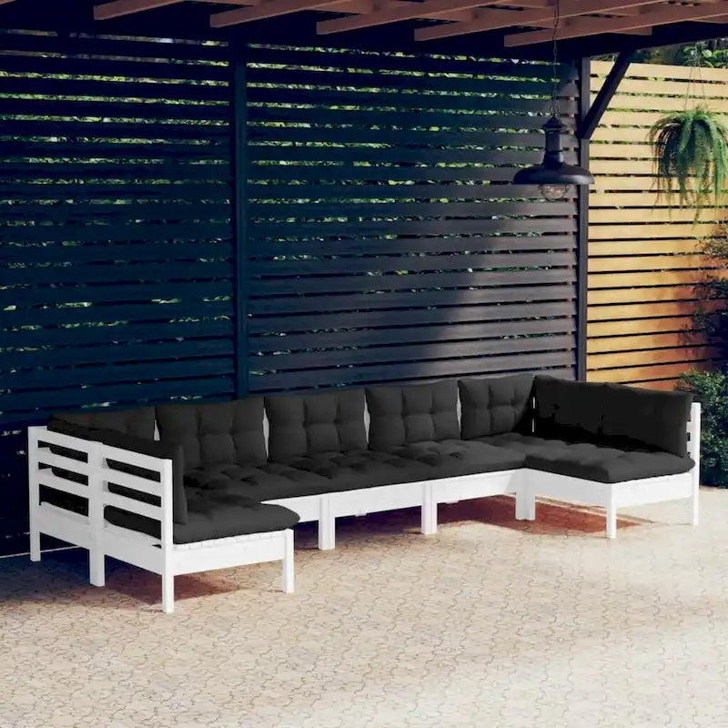 Ensemble de salon de jardin vidaXL en pin massif, 7 pièces, avec coussins multicolores - 25 x 25 x 24,6