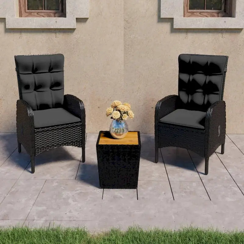 Ensemble bistro de patio vidaXL en bois d'acacia massif, 3 pièces, rotin synthétique multicolore - 16,3 x 16,3 x 16,9