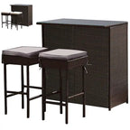 Ensemble de salle à manger Gymax 3 pièces en rotin, table et tabourets, gris et noir.